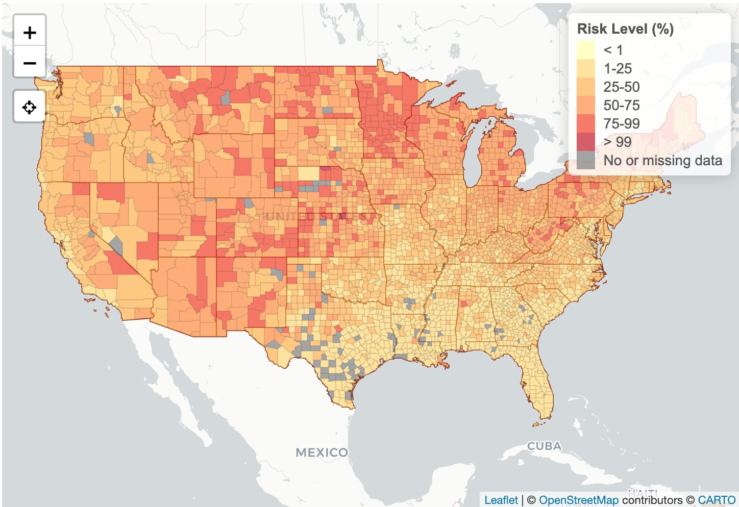 Interactive COVID risk map gauges likelihood of exposure based on location and event size